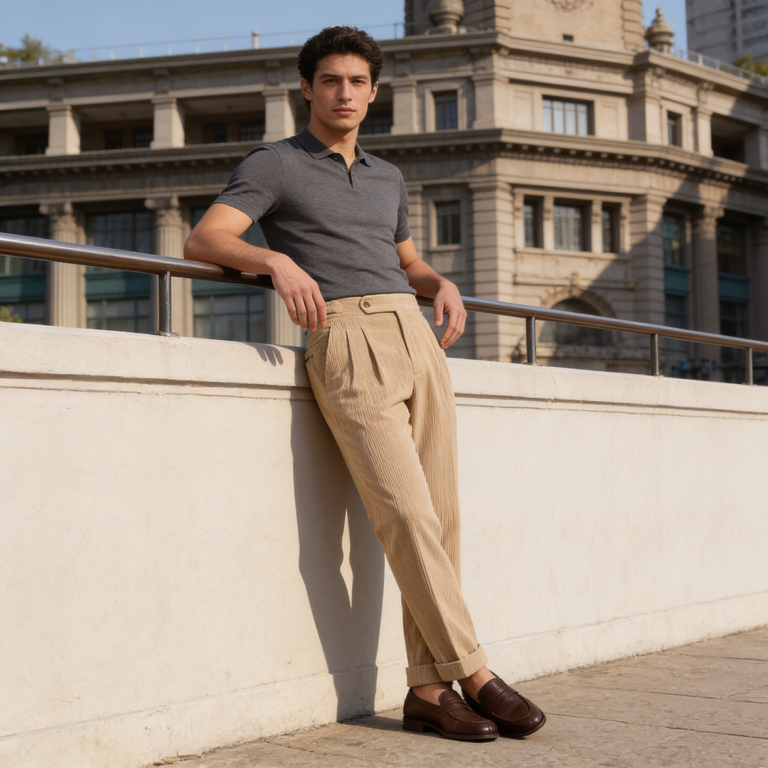 Corduroy Pleated Trousers Heren Klassiek Formeel — afbeelding 1